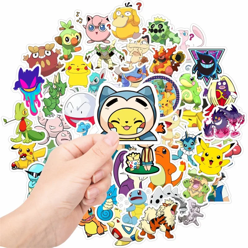 Pokémon Kawaii Anime Adesivos para Crianças, Decalque para Laptop Bonito, Pacote de Adesivos Estéticos, Brinquedos Clássicos para Crianças, Telefone Deco, 50 Pcs, 100Pcs