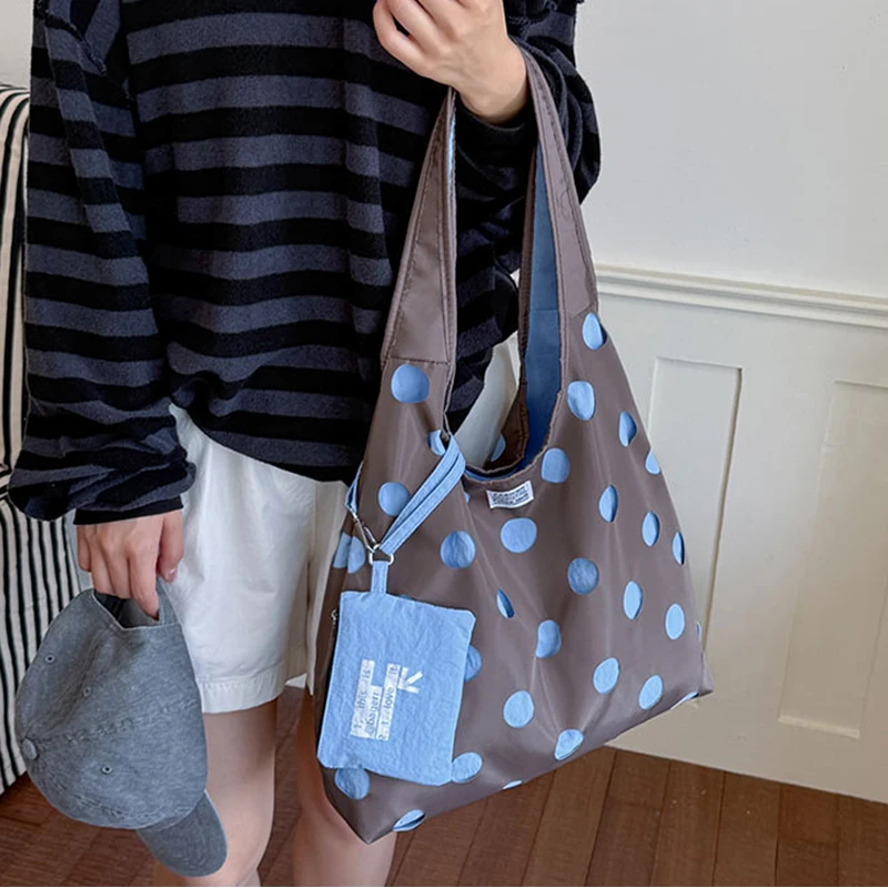 Polka Dot Schultertasche mit passender Handtasche, Damen-Handtasche im Colorblock-Design, leichte, lässige, vielseitige Pendler-Tragetasche – Detail 11