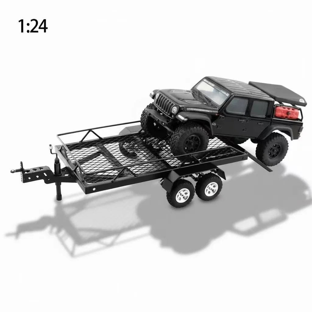 

1:24 Metal Trailer for Hauling Behind Car, Metal Hitch Mount Trailer with Dual Tracks for 1/24 RC Crawler Car Axial FCX24 SCX24