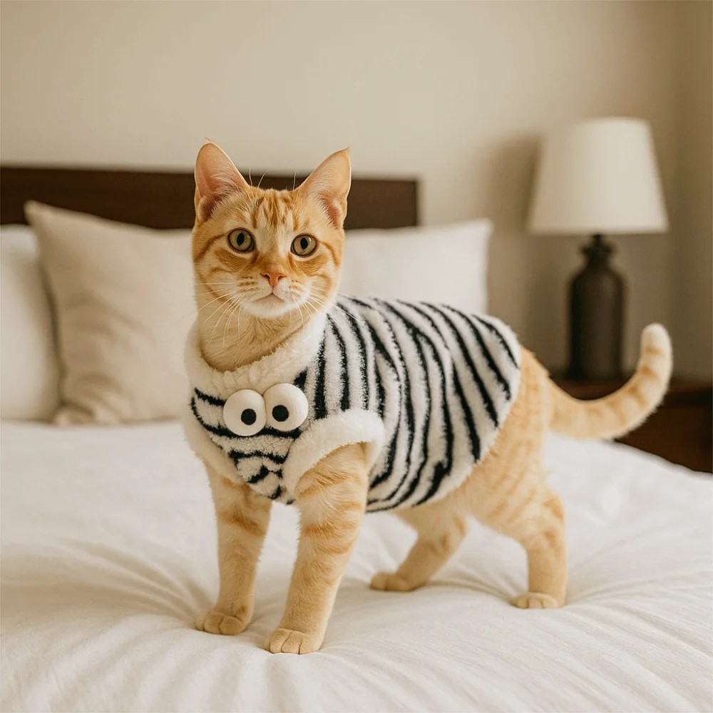 

Cute Warm Winter Pet Sweater Windproof Fleece Cat Sleeveless Coat Thickened Soft Cat Striped Vest for Cats and Dogs