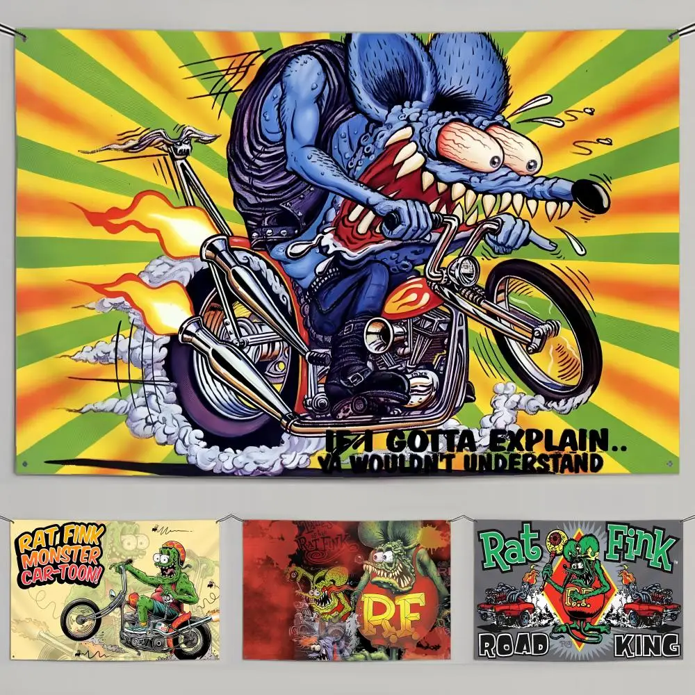 R-Rat Fink Choppers Cool Flags Minimalist Fabric Flag Fade-Resistant Outdoor Garden Banner Hanging Sign for Shop Home Decor
