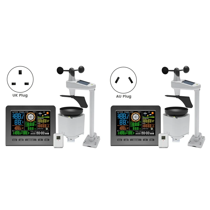 Wi-Fi Weather Station With Remote Monitoring Display Wind Speed Weather Temperature Humidity Data UK Plug