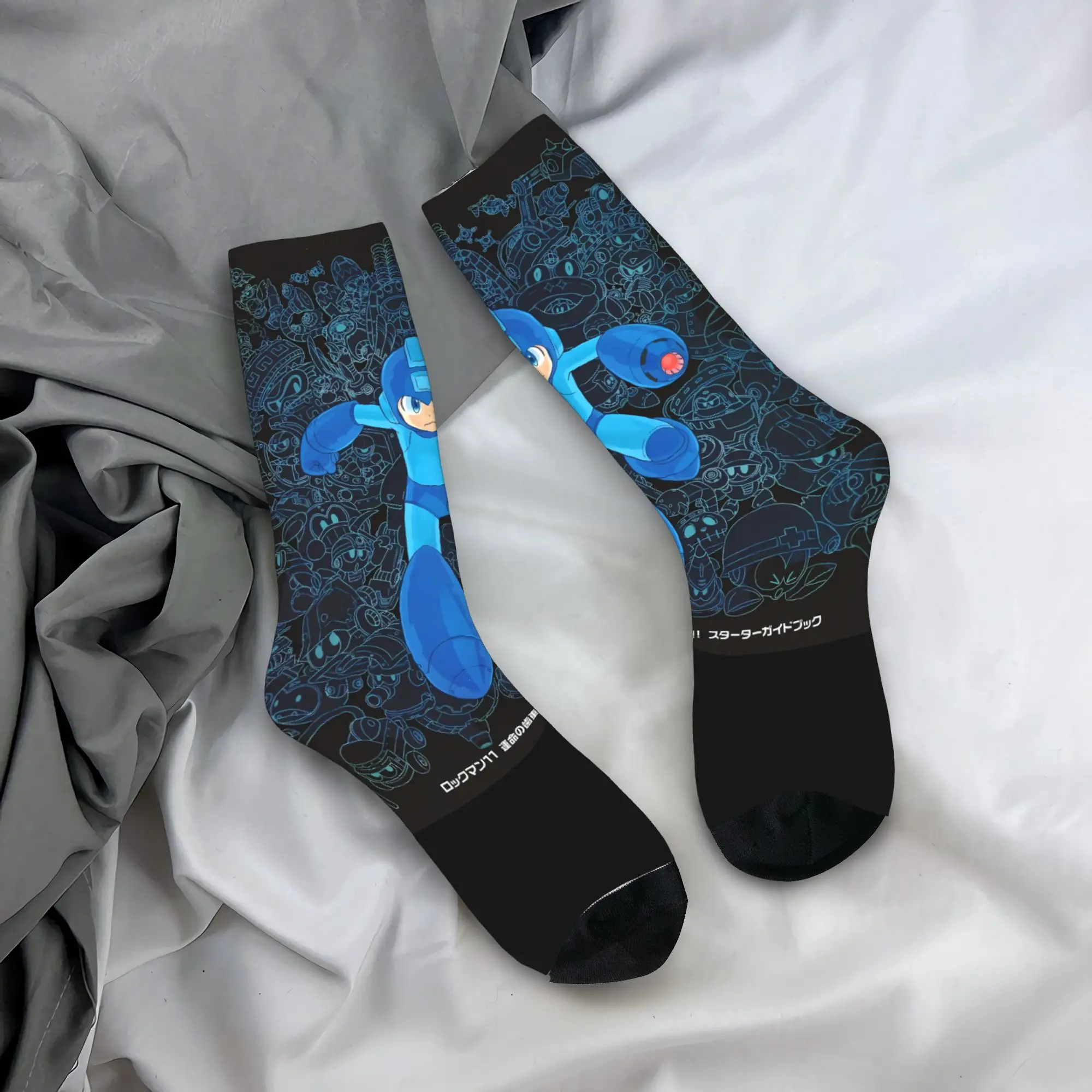 Mega Man Cartoon Socks  Fashion Stockings Men Breathable Climbing Socks Winter Graphic Anti Sweat Socks