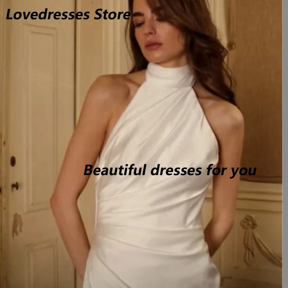 Halter Wedding Dress Customized Sleeveless Floor Length Satin Simple 2026 Bridal Gowns Elegant Stunning Customize To Measures