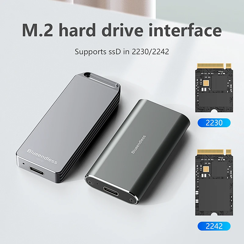 Blueendless Mini M.2 NVME Mobile Solid State Hard disk2242mm Portable All Aluminum TYPE-C Computer External Mobile Hard DriveBox