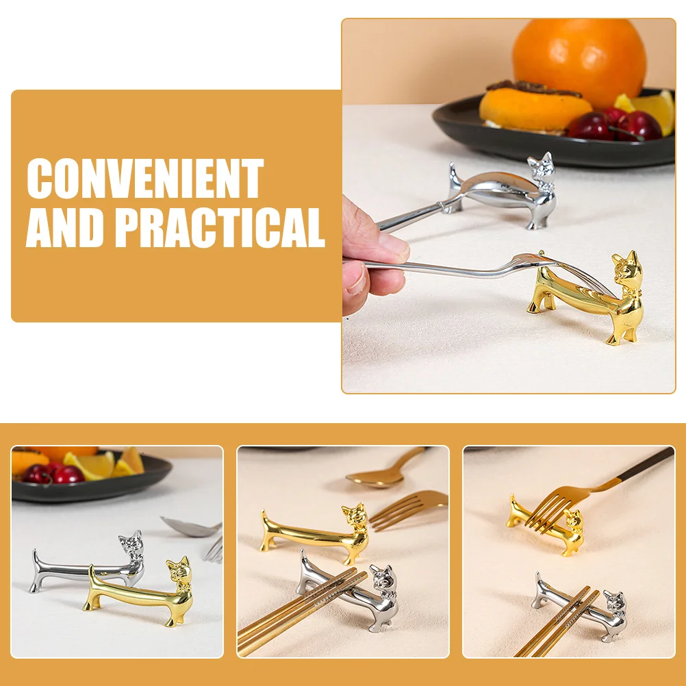 

2pcs Metal Cat Chopstick Rest Zinc Alloy Tableware Holder For Forks Spoons Cutlery Stand Home Kitchen Restaurant Use