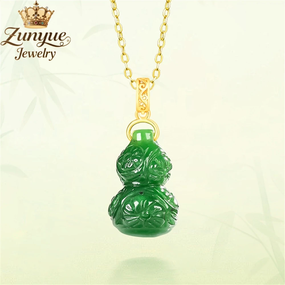 

S925 Silver Inlaid Old Material Spinach Green Hetian Jade Gourd Pendant Luxury Quality Fashion Jewelry Exquisite Elegant Young