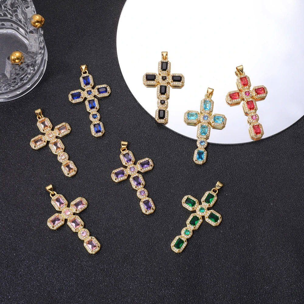 Juya 18K vergoldete kubische Zirkonia-Kreuzanhänger in großer Größe für orthodoxe katholische christliche DIY-Schmuckherstellung und religiöse Talismane – Detail 9
