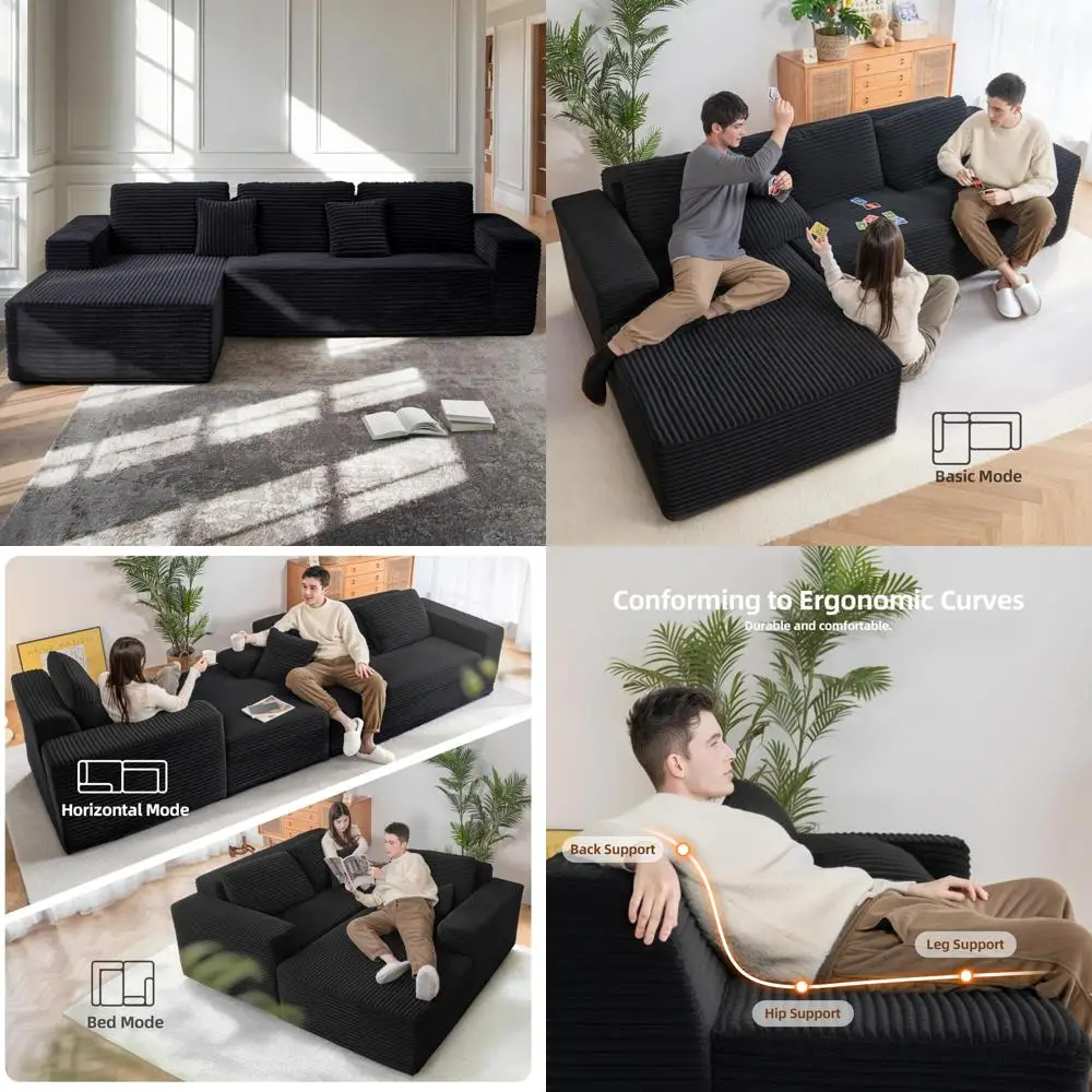 أريكة مقطعية على شكل حرف L ذات مقاعد عميقة، أريكة مريحة على شكل سحابة، سروال قصير مقطعي لغرفة المعيشة