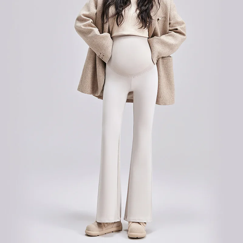 Autumn Winter Maternity Shark Leggings Solid High Waist Flared Outer-wear Casual Pants Hip-lifting Trousers For Pregnant Women