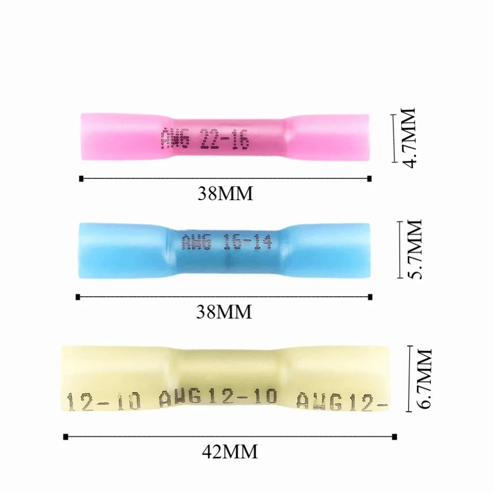 300 قطعة أحمر أزرق أصفر الحرارة يتقلص موصلات الأسلاك 22-16AWG / 16-14AWG / 12-10 AWG مقاوم للماء تجعيد محطات مجموعة متنوعة