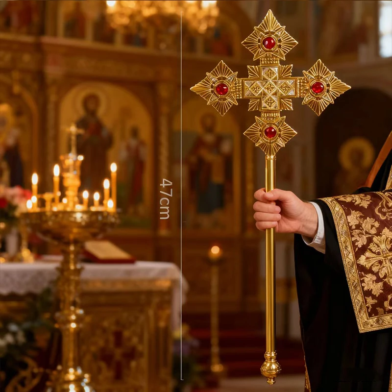 Neues Exquisites Ostorthodoxes Rubin-Set Kreuz Zepter Religiöse Kirchenfeier Zeremonie Heilige Sammlung Erbe Geschenk – Detail 4