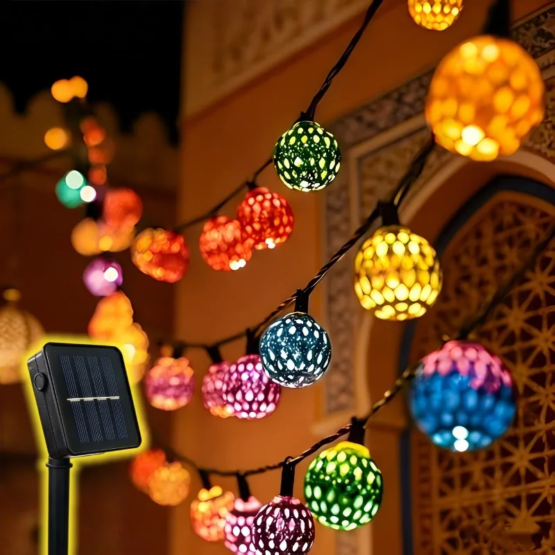 20/50 LED Solar Moroccan Ball Light String, 8 Modes, Suitable for Outdoor Gardens, Weddings, Parties, Christmas Decorations