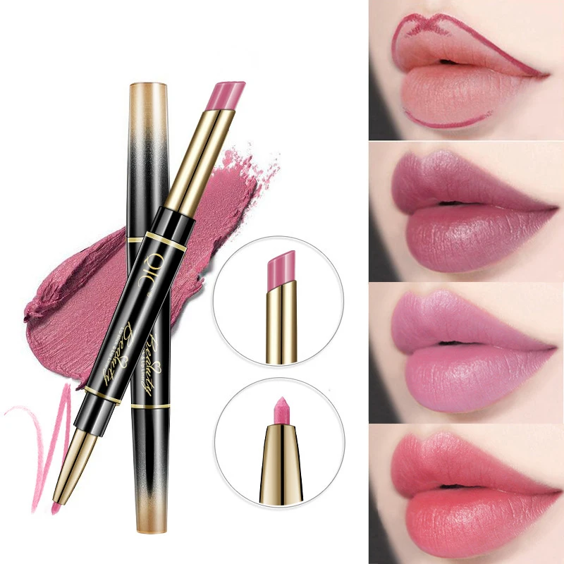 Impermeável Matte Lipstick Lápis, 2 em 1 Lip Liner, Vermelho Sexy, Longa Duração, Manter Maquiagem, Lipliner, Dupla Cabeçada, Tubule Lipstick Pen