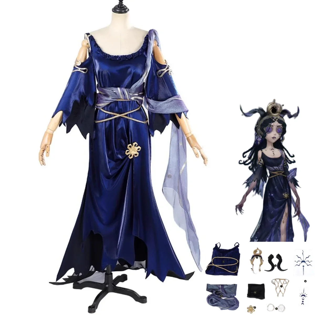 Game Identity ⅤFiona Gilman Priestess Cosplay Costume Yog-Sothoth Black Deep Purple Evening Dress Wig Woman Sexy Carnival Suit