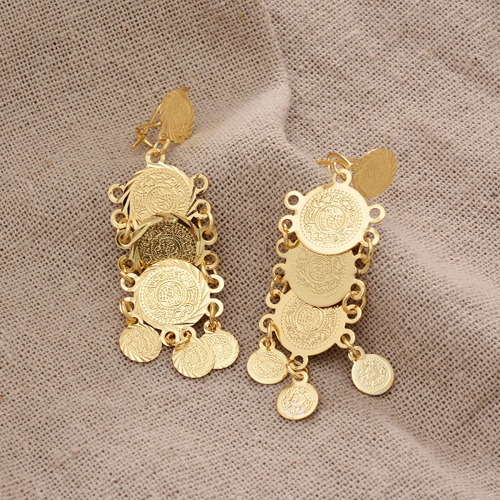 Dubai Nigeria Dubai African Coin Earrings For France Women Girls Ethiopian Turkey Gold Color Earrings Arab Birthday Gift