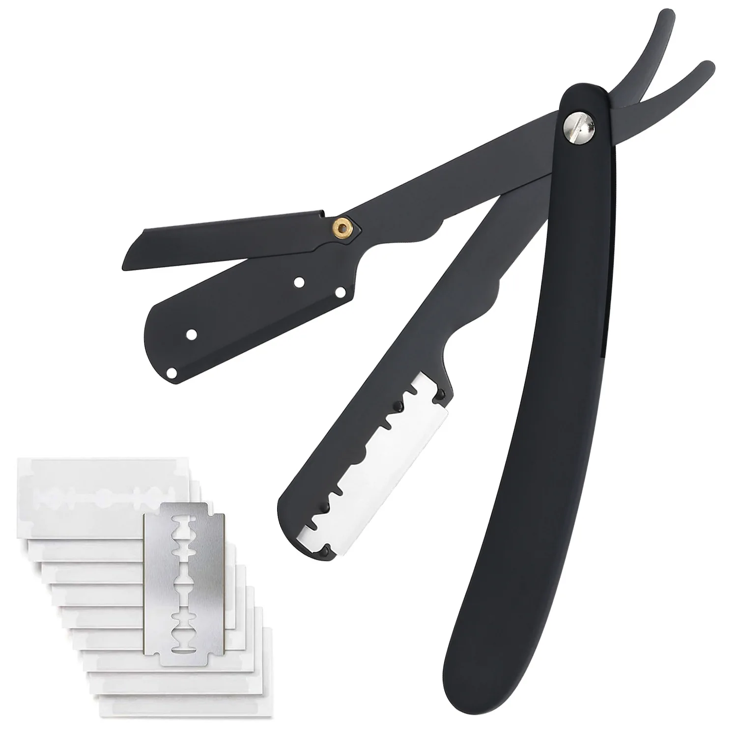 

Professional Manual Straight Razor for Men, Barber Straight Edge Safety Razor with 10 Pcs Blades , Hair Removal Shaving Tool