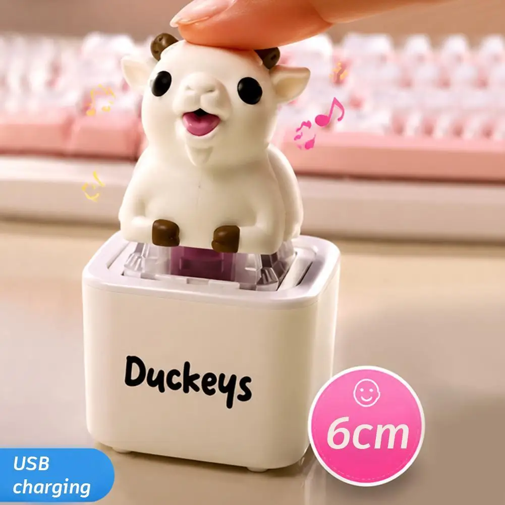 Funny Mine Goat Voice Keys Luminous Electronic Pendant Keyboard Decompression Sound Little Goat Creative Keychain Rechargeable