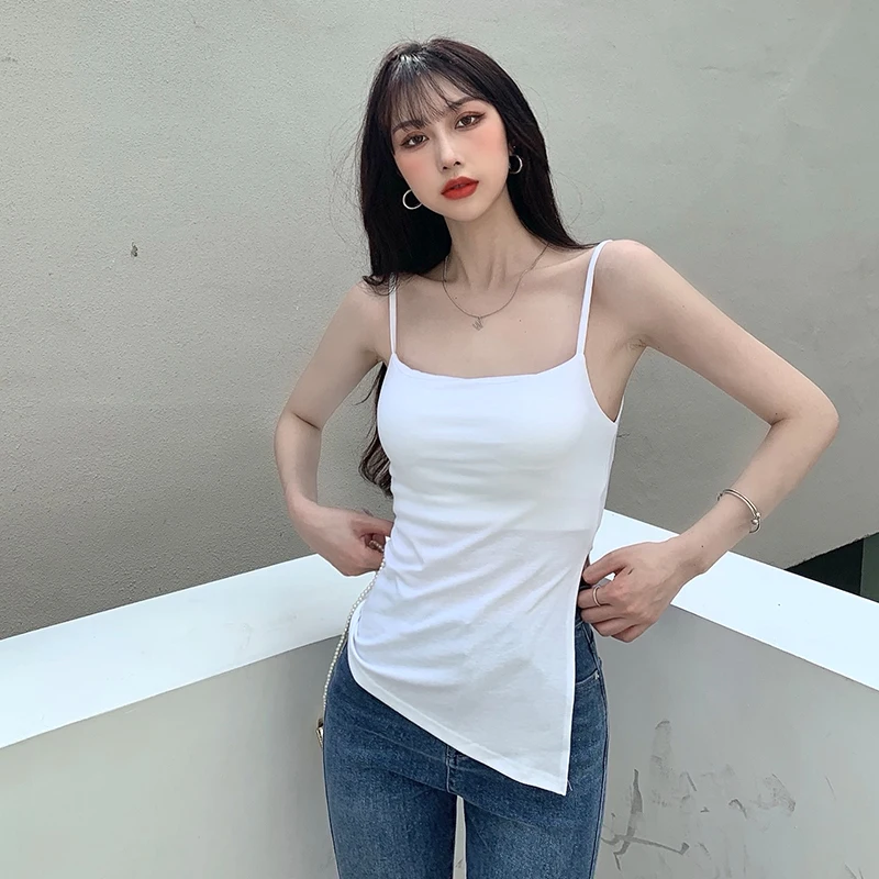 

Новая мода, камзол с нерегулярным боковым разрезом для женщин и девочек, лето 2025, однотонные универсальные сексуальные топы без рукавов