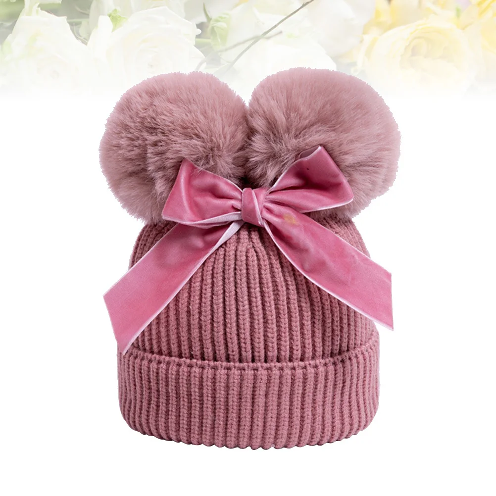 

Color Random Kids Winter Bowknot Hat Dark Pink Soft Comfortable Knit Cap for Photography Knit Hat