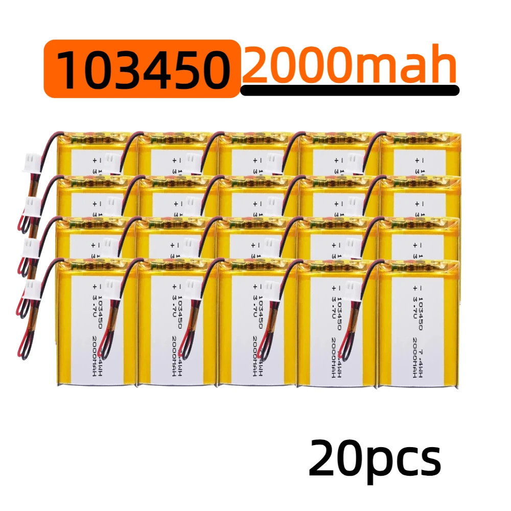 103450 3.7V 2000mAh Polymer Lithium Rechargeable Battery JST PH 2.0mm 2Pin Plug for Camera GPS Navigator MP5 Bluetooth Headset