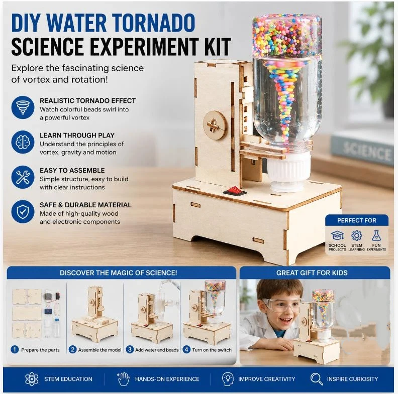DIY Wooden Vortex Assembly Experiment Model 1 Set STEM Science Educational Toy Creative Problem-Solving Puzzle for Kids Gifts