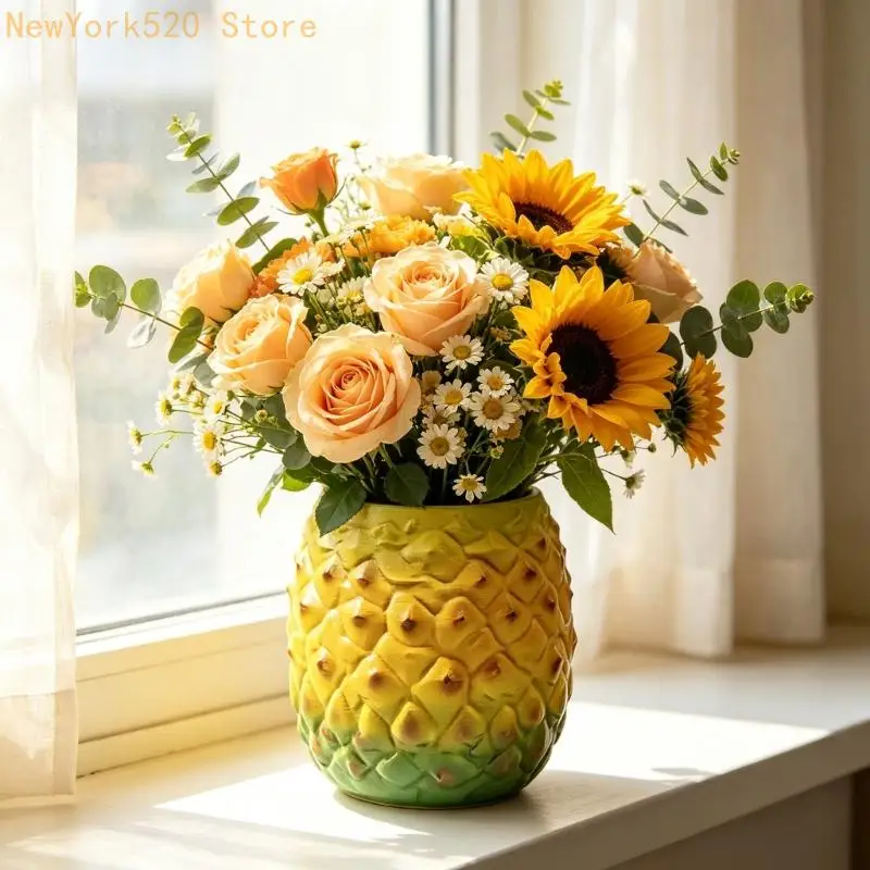 Yellow Green Small Flower Pot in Resin Fruit for Mini Foliage, Brush Cup Storage, Table Display, Shelf Styling, and Bookcase