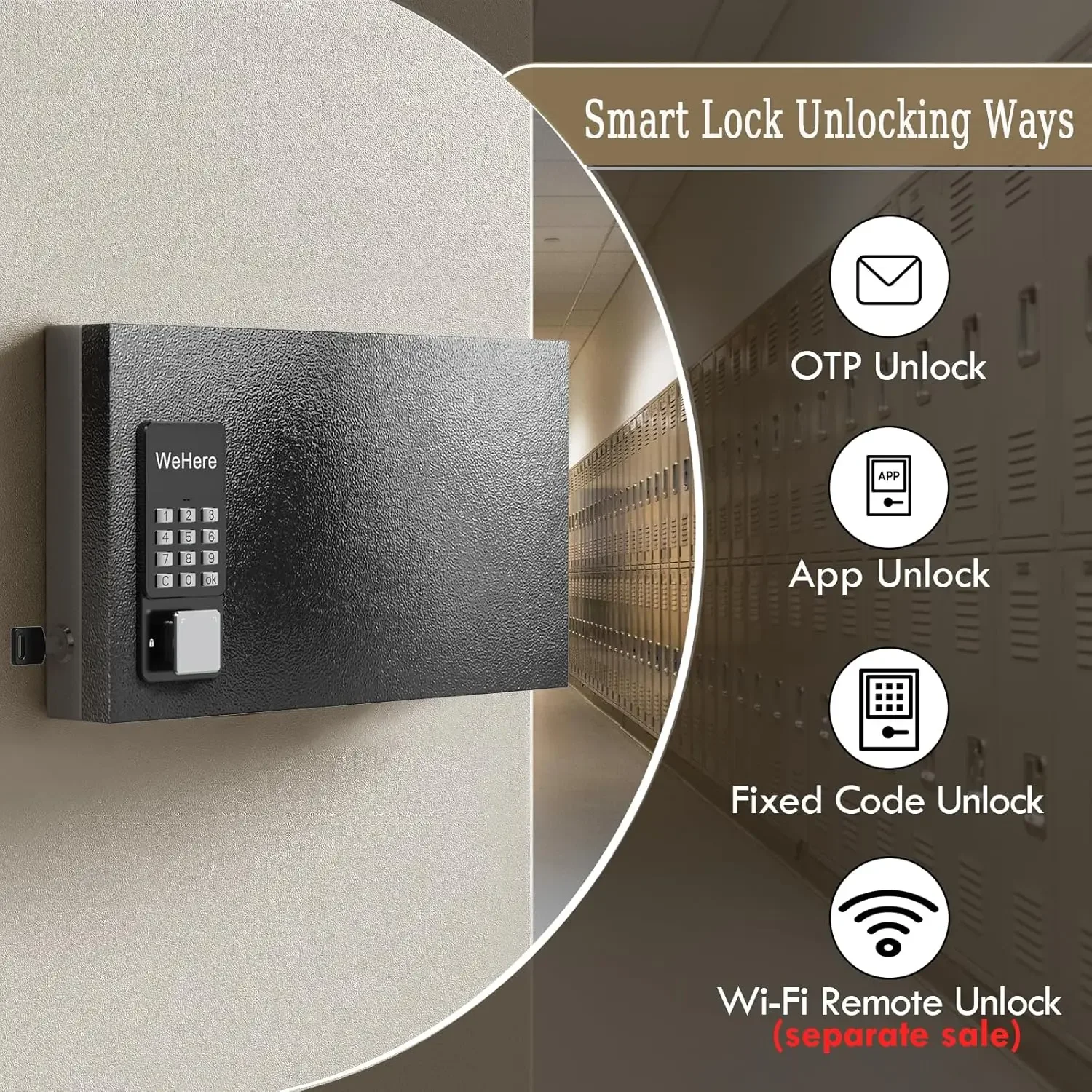 WeHere 24 Key Safe Box Wall Mount, APP Bluetooth/One Time Password Share/Wi-Fi Remote/Fixed Code/Key Unlock, Smart Key Cabinet