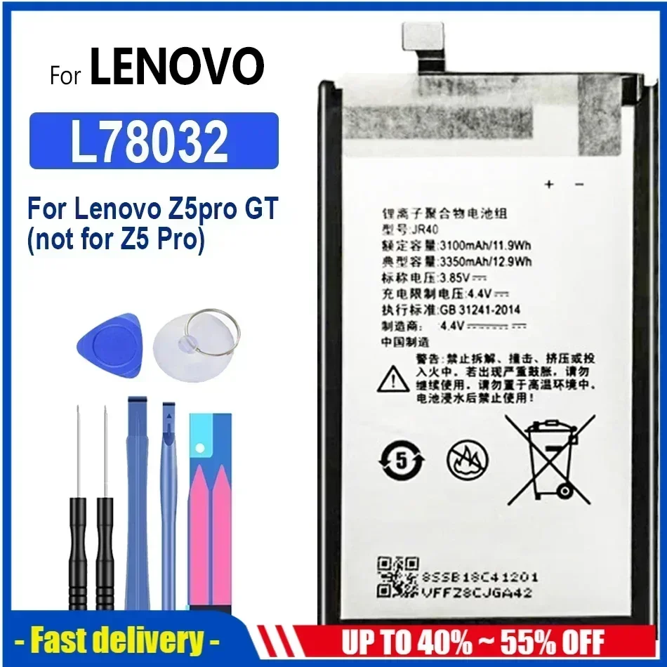 JR40 3350mAh Mobile Phone Batteries For Z5 Pro L78031 For Lenovo Z5 Pro GT L78032 Rechargeable Portable Cell Phone Battery