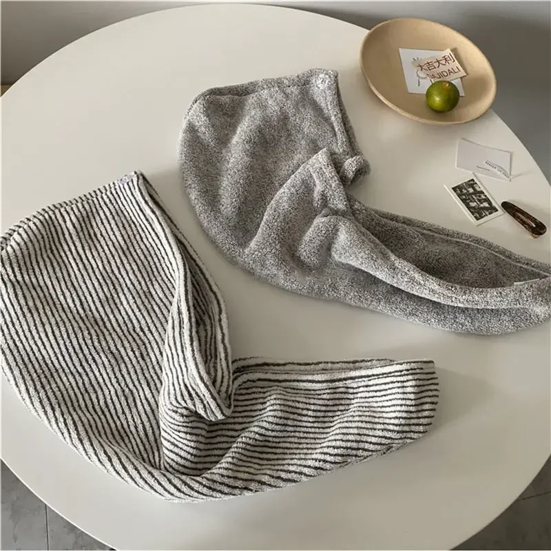 Striped Bamboo Fiber Hair Towel Bathroom Japanese Style Simple Washcloth Household  Cap Quick-drying Soft Absorbent Toalla