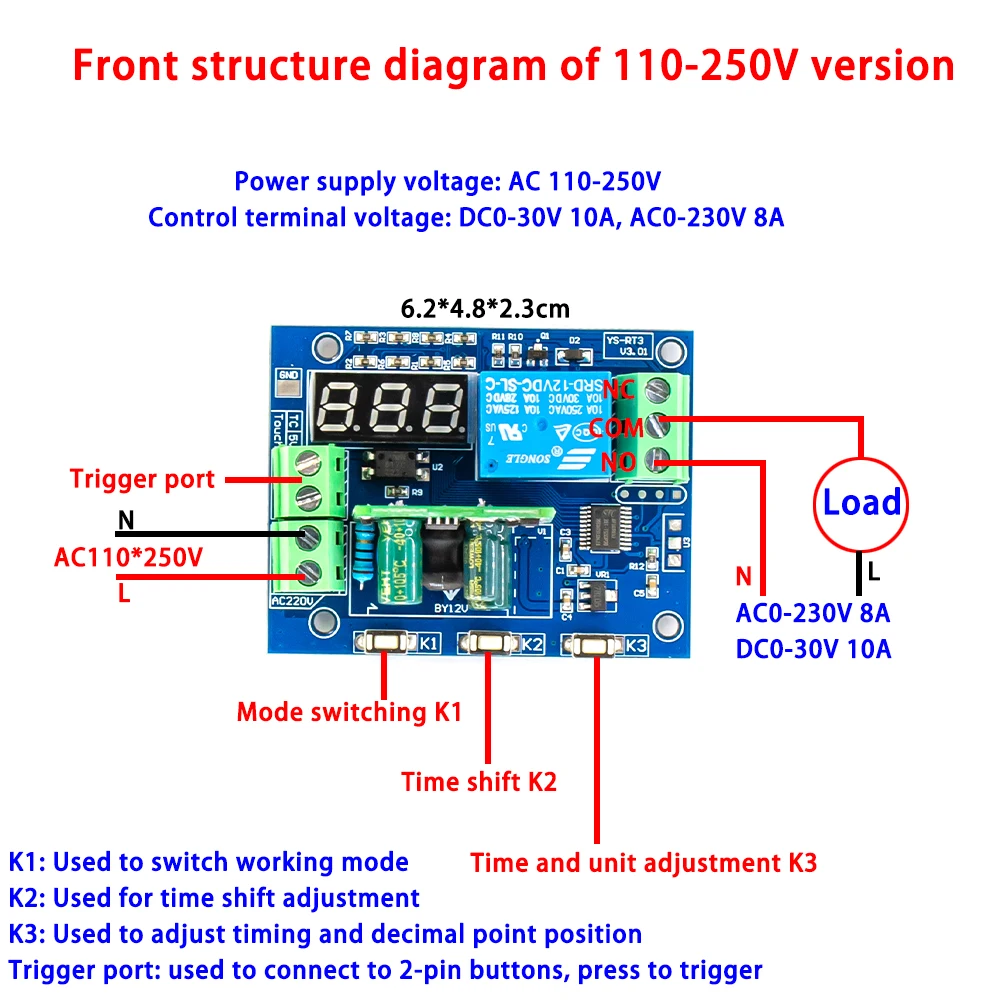 รีเลย์หลายโหมด12V/220V โมดูลตั้งเวลาปิดเครื่องสวิทช์ดีเลย์ปรับเวลาได้สำหรับการควบคุมแอพพลิเคชั่นอัจฉริยะ