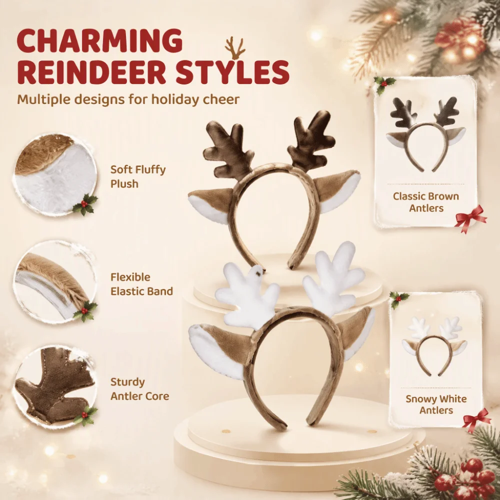 Christmas Headband Fluffy Cosplay Prop Deer Ear Hair Hoop Faux Fur Hairband Party Headwear Antler Horn Hairband Hair Accessories