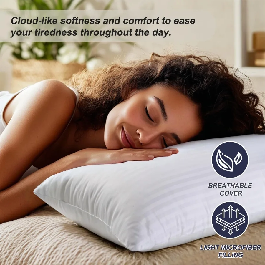 طقم وسائد سرير بحجم كوين مكون من قطعتين لمجموعة الفنادق وراحة النوم: وسائد ناعمة وداعمة قابلة للغسل مثالية لستوما الظهر