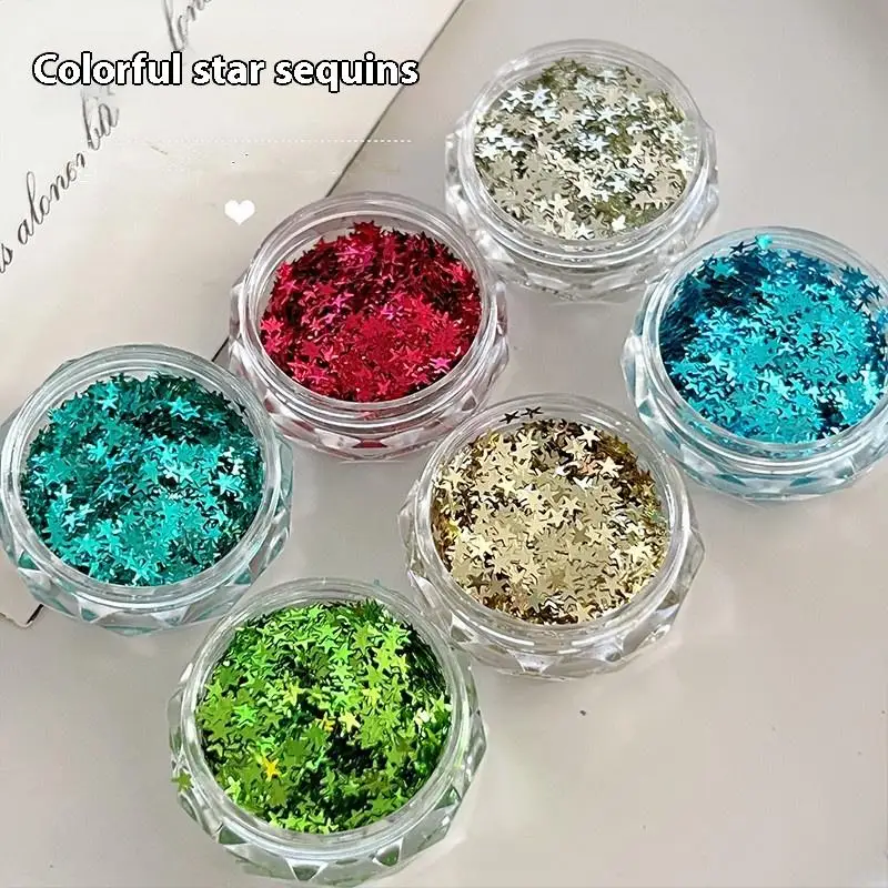 1Jar Mini Sparkling Star Nail Glitter Sparkling Pentagram Nail Decoration Nail Salon Design Cute Accessories DIY Nail Art Design