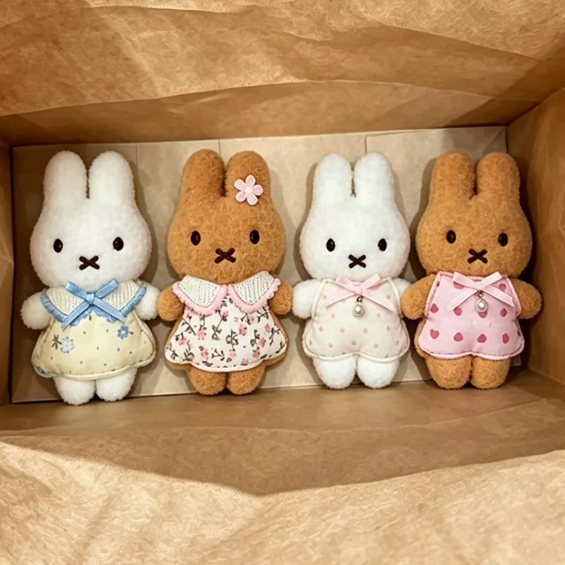 Retro Cute Miffy Floral Dress Plush Keychain Japanese Style Kawaii Rabbit Plush Toy Backpack Decoration Cartoon Peripherals Gift
