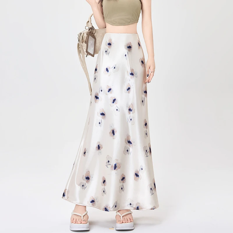 women in summer, high waist and drooping feeling, A-line skirt that covers the hips and wraps the hips, mid length skirt