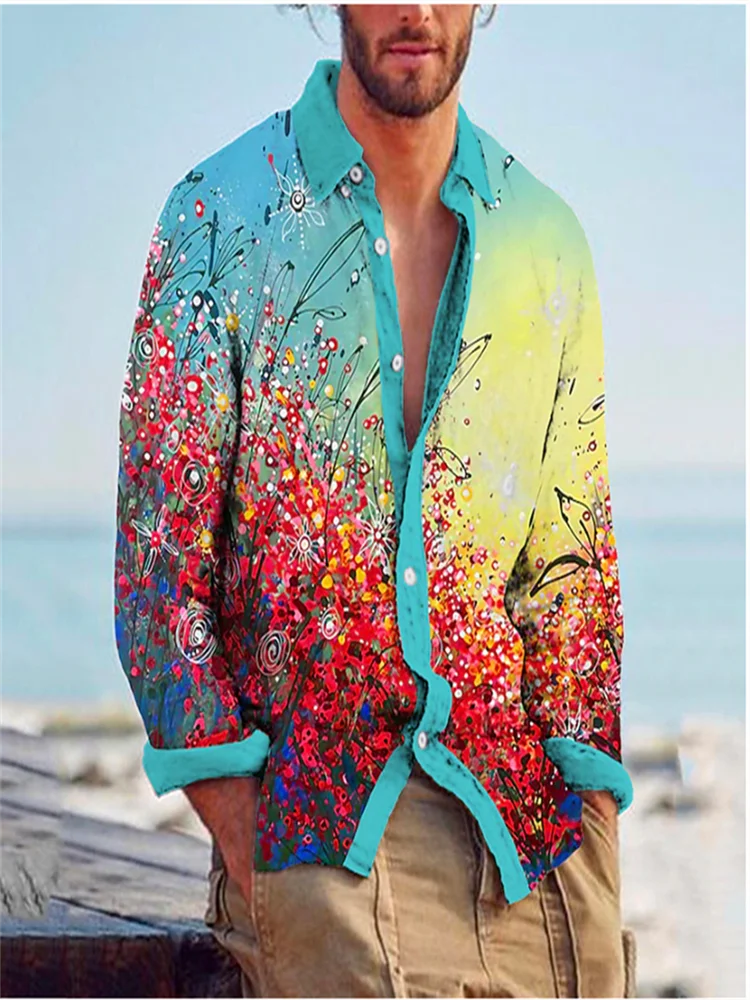 2024 New Fashion Men\'s Shirt Button Lapel Shirt Casual Designer Floral Print Long Sleeve Tops Men Clothing Cardigan S-6XL