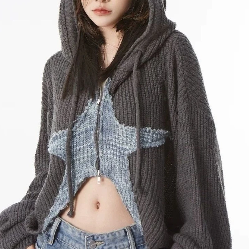 

Sweet Retro Design, Short Star Cardigan Sweater, Women's Autumn Design, Lazy Style
