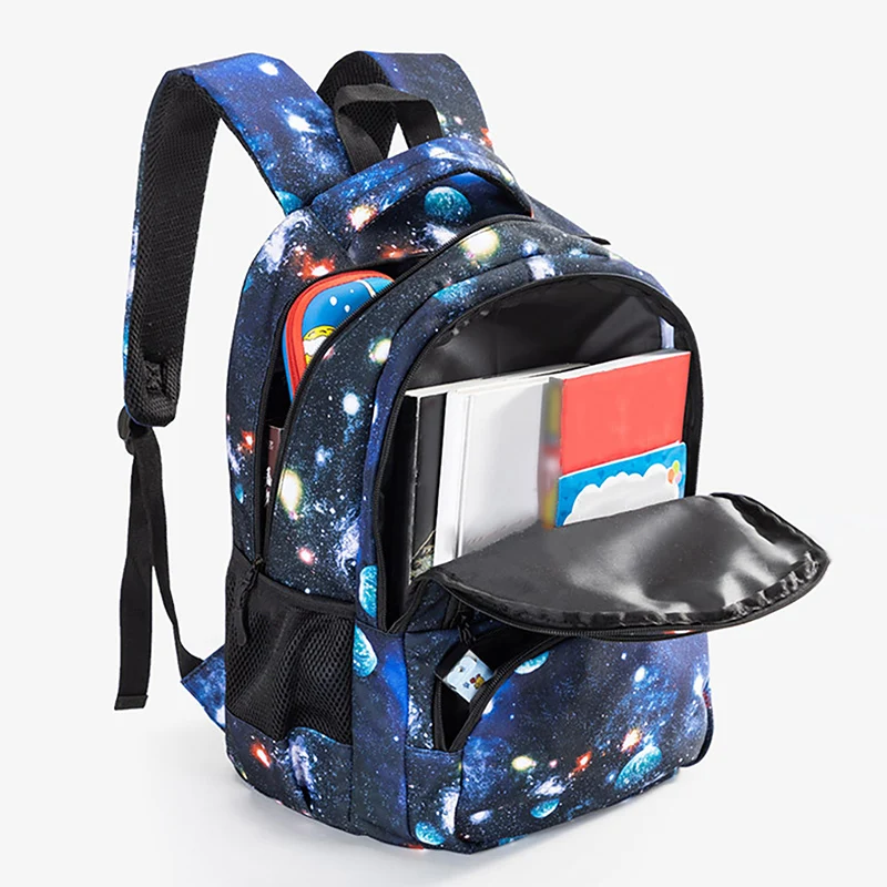

3pcs Men Fashionable Backpack Lunch Bag Pen Bag Random Planet Printing Multifunctional Large Capacity DailyOuting Shoulders Bag