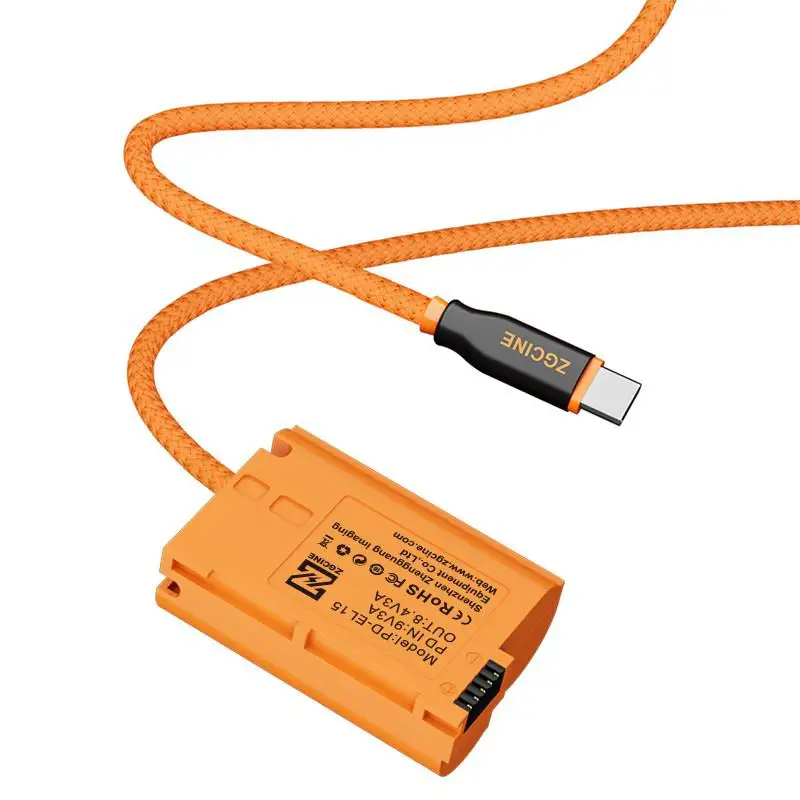 ZGCINE PD-EL15 USB-C PD to EN-EL15 Dummy Battery with Braided Wire Power Cable(23.6