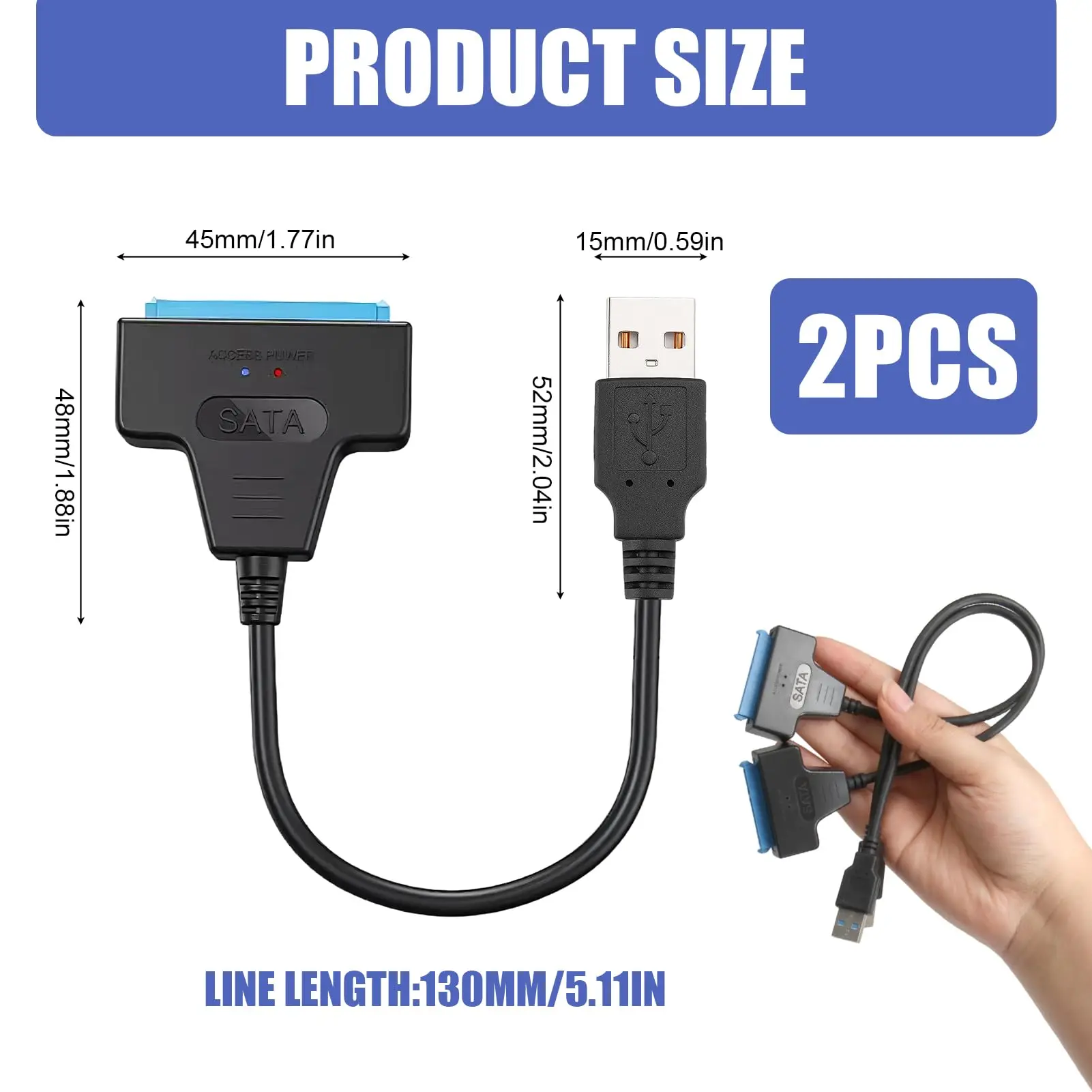 SATA to USB 3.0 Adapter Cable for 2.5-inch Hard Drives/SSDs Data Transfer, External Hard Drive Converter Supports UASP