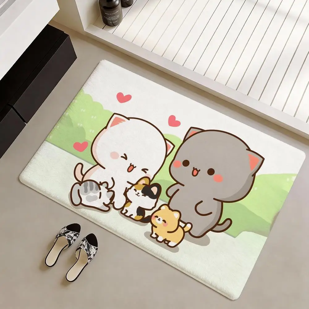 Cute P-Peach And Goma Floor Mat Soft Flannel Non-Slip Door Mat - Thickened Rug for Living Room Home Decor