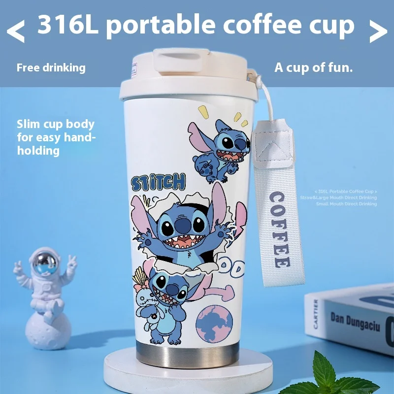 

Disney Stitch Large-Capacity Stainless Steel Straw Cup Insulated Vacuum Student Car Coffee Portable Unisex High-End Toy Figure