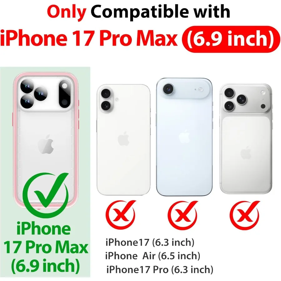 Custodia impermeabile per iPhone 17 Pro Max con protezione schermo integrata per 6,9 pollici Design trasparente satinato rosa Corpo intero antipolvere