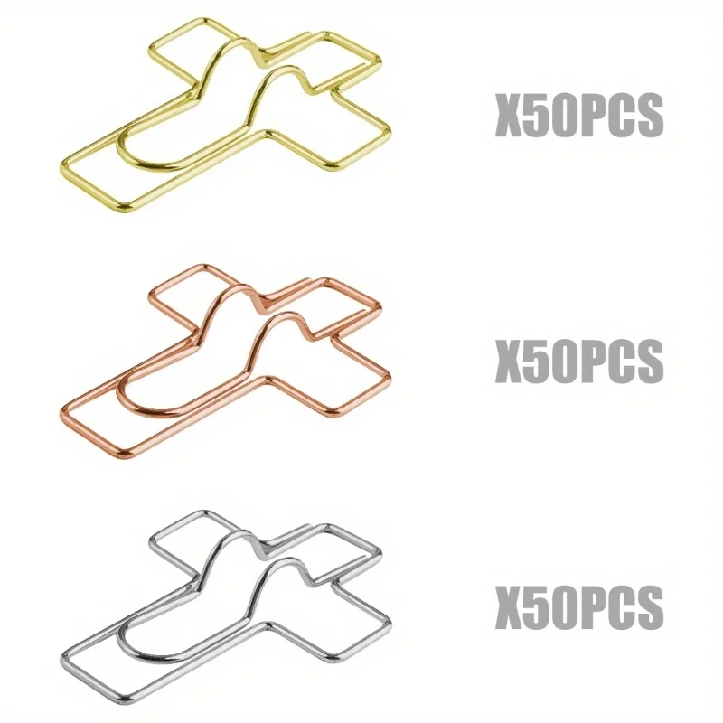 50pcs Cross Paper Clip Metal Binding Clip Cross Paper Clip Office School Learning Documents and Notes