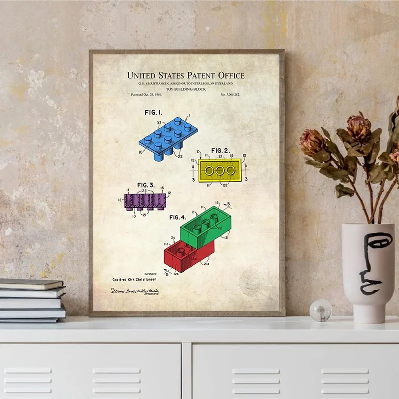 Vintage Classic Building Blocks Poster Canvas Print Antique Background Wall Art Game Room Home Decor Unique Gift Boys Men Kids
