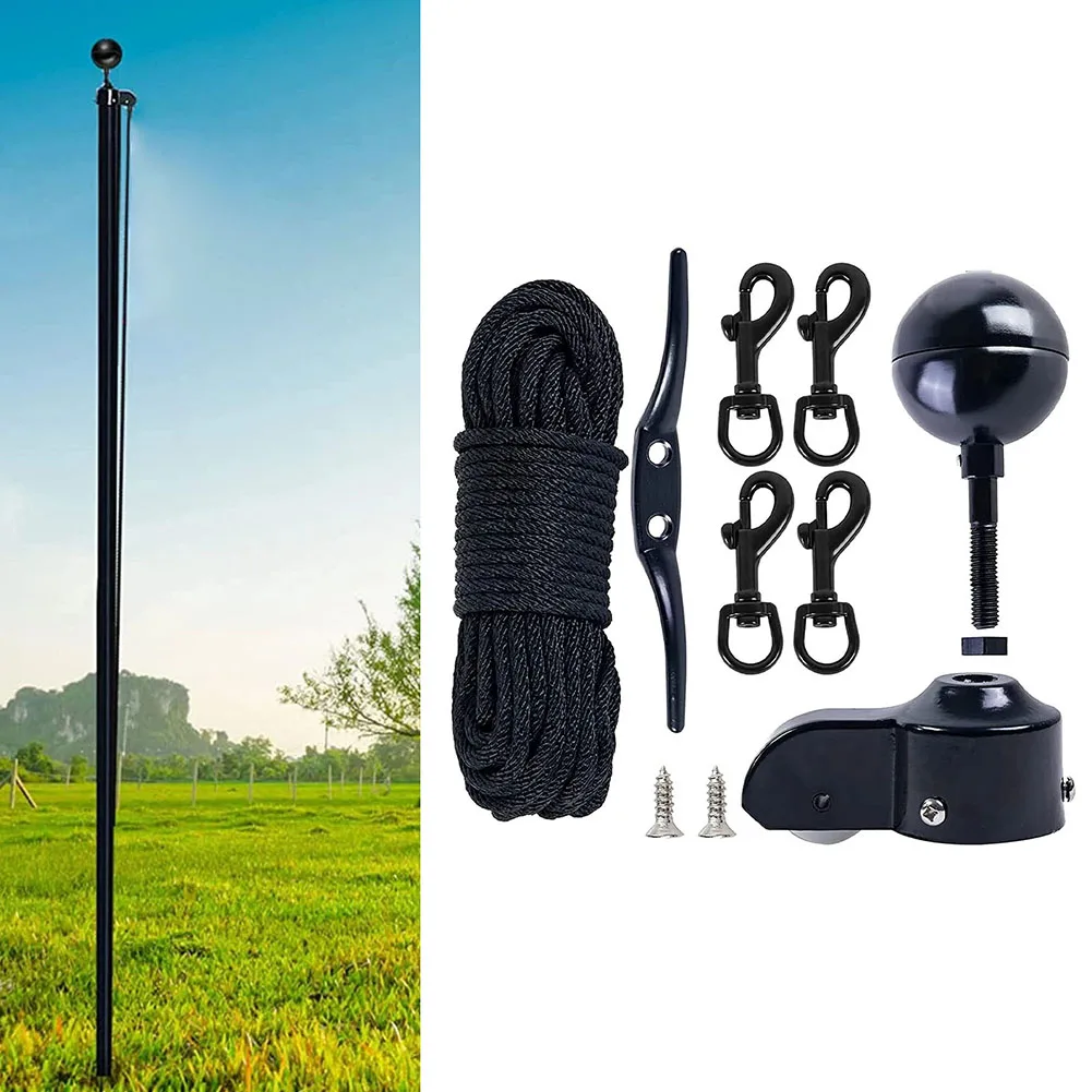 Plated Round Flag Pole Cap Truck Ball Rope Clip Kit For 2 Inch Diameter Tube Outdoor Garden Decor Accessories Set
