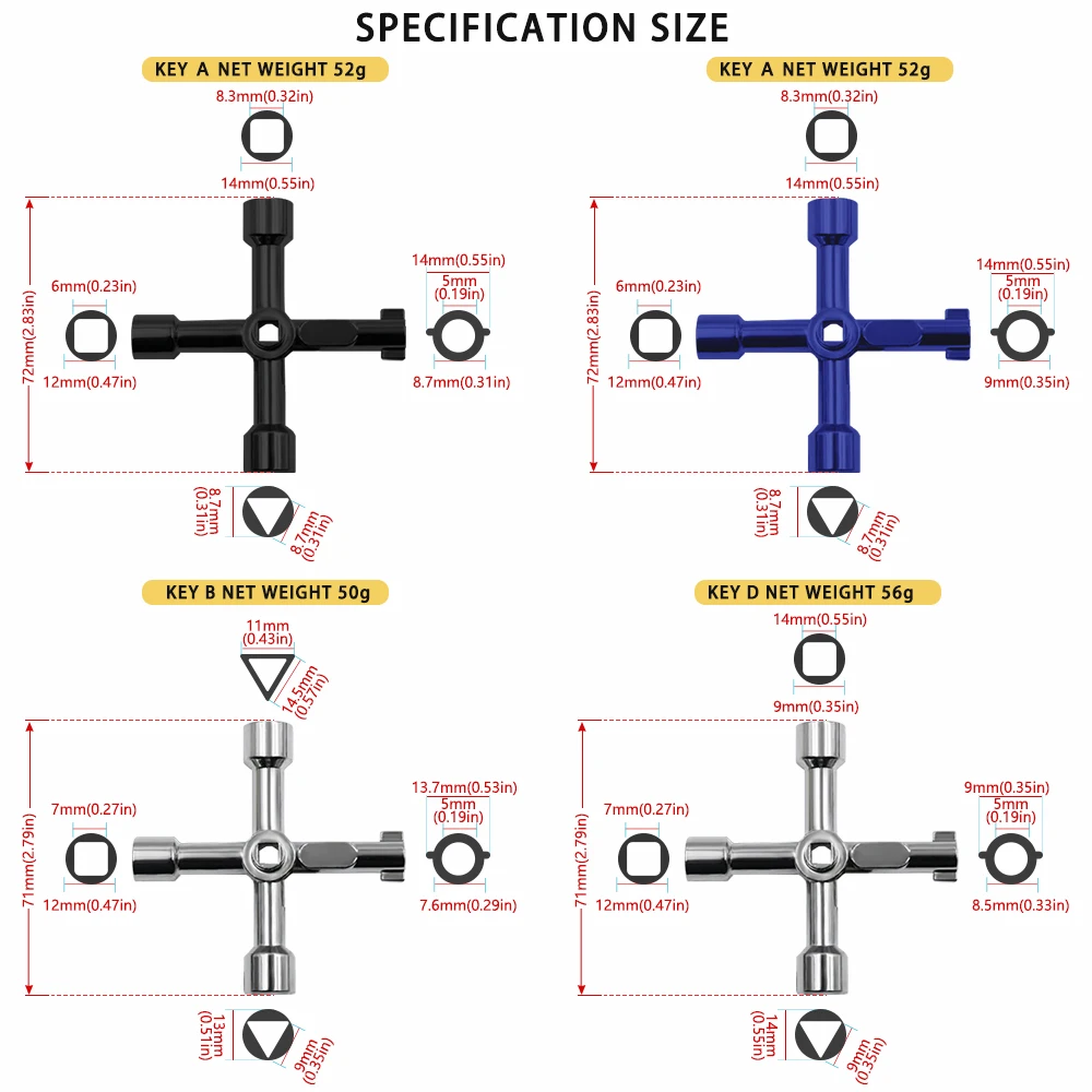 Electric Cabinet Car Elevator Cross Key Wrench Water Meter Valve Key Internal Triangle Wrench Multi-purpose Tool Portable Kit