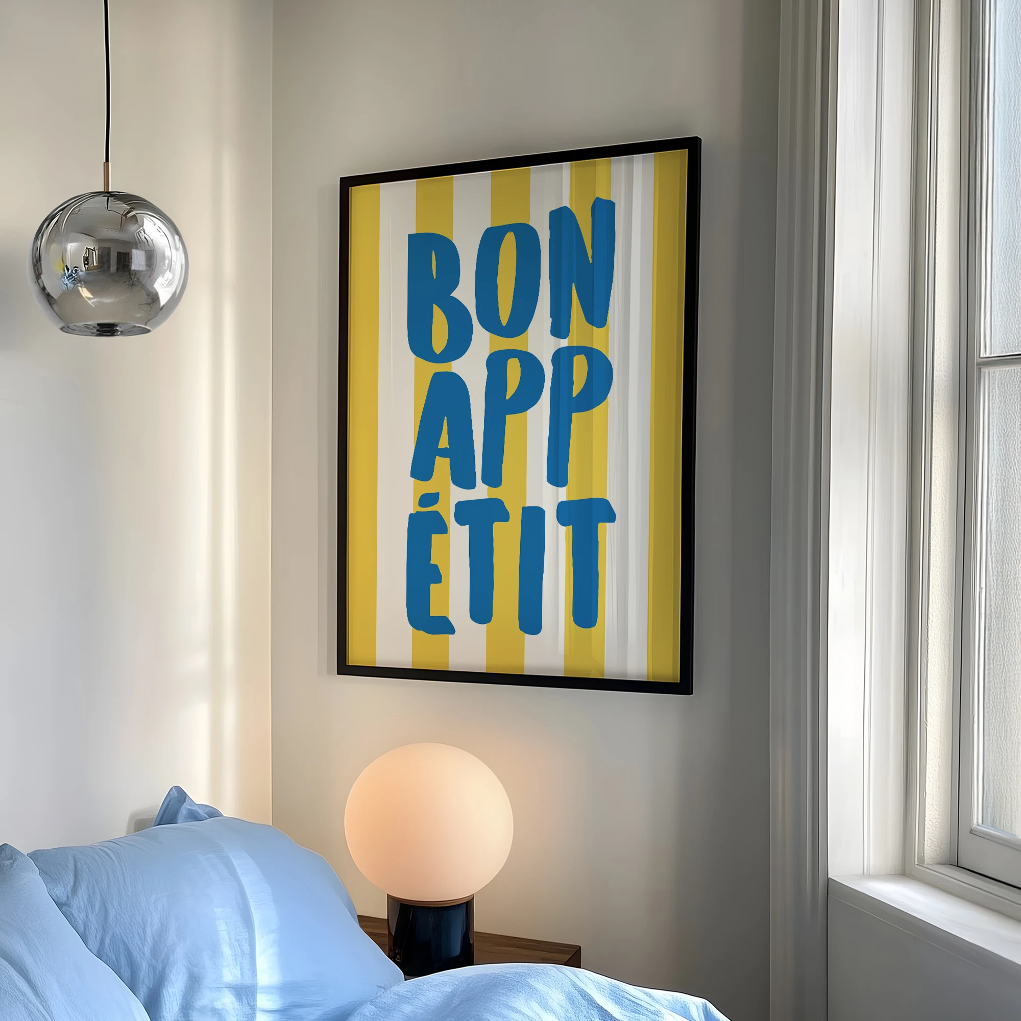 A Bon Appétit Canvas Poster Featuring A Striking Blue Font Design, Is Suitable For Use For Restaurants Living Rooms And Offices