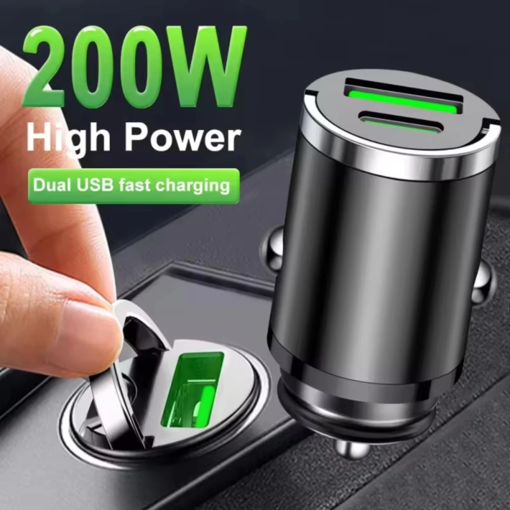 200W Mini-Autoladegerät Schnellladung für iPhone QC3.0 Mini PD USB Typ-C Auto-Handy-Ladegerät für Xiaomi Samsung Huawei